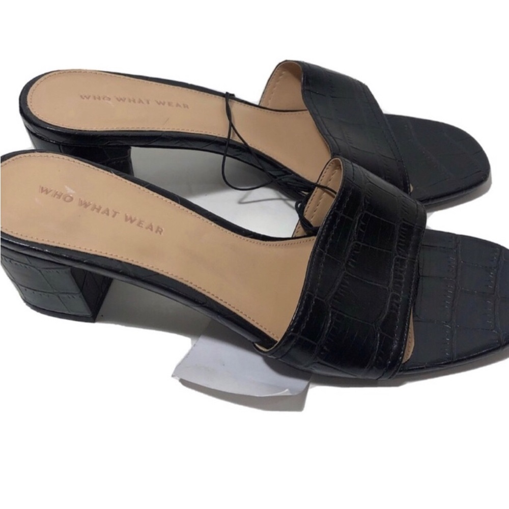 NWT Who What Wear black slide heel sandals. Size 11.